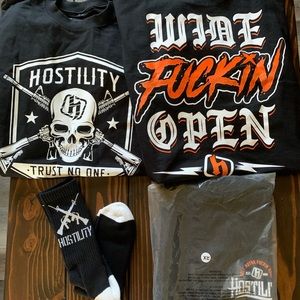 3 Hostility Clothing shirts & 1 pair of socks